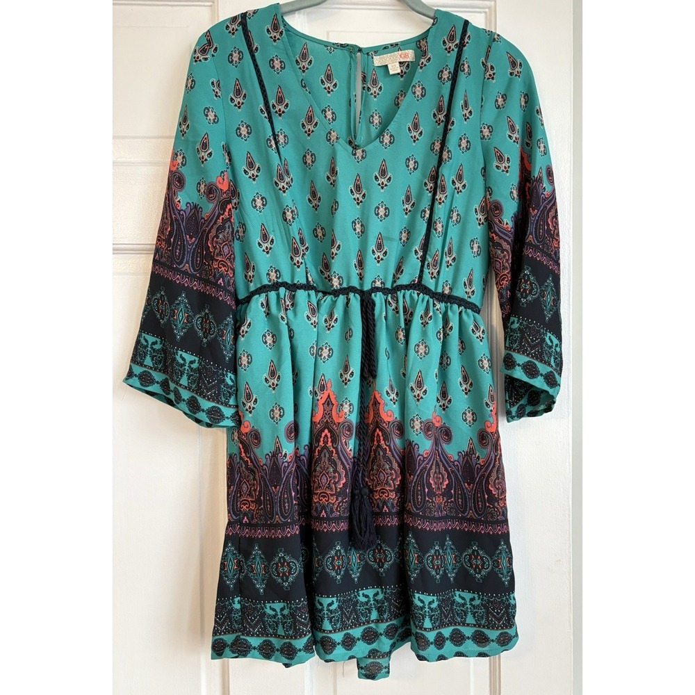 GB Paisley Dress Bell Sleeves Boho Festival Hippie Peasant Summer Spring | XS